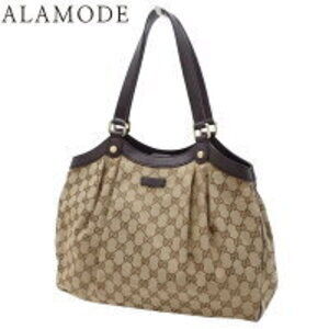 Gucci GG Canvas Tote Bag Shoulder Leather Beige Brown